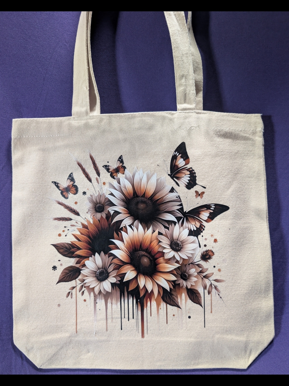 Cream Canvas Tote with Sunflower & Butterfly Art Print